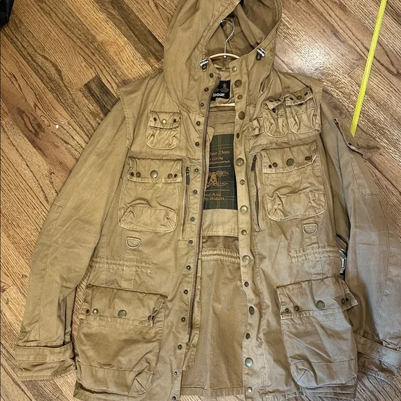 Barbour Weathered Canvas Jacket Mens M Field Military Khaki Zip Button Coat - Picture 10 of 10